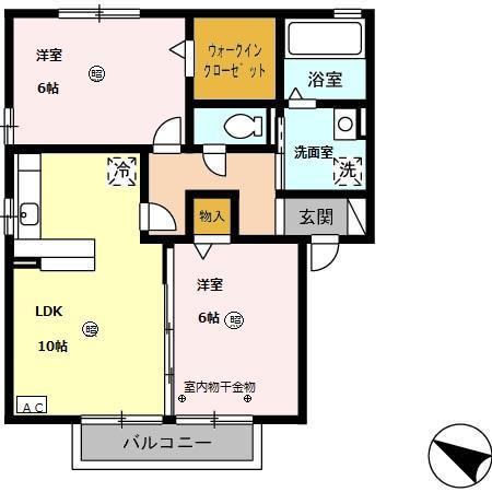 ボルゴマーレA棟(2LDK/2階)の間取り写真