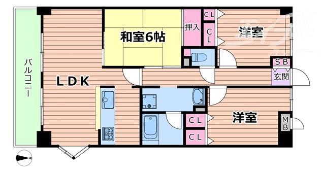 セントラルステージ千里青葉丘(3LDK/2階)の間取り写真