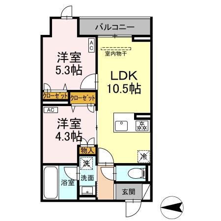 セレスティア西寺尾 A(2LDK/2階)の間取り写真