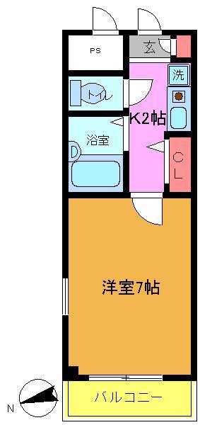 セゾン中山(1K/2階)の間取り写真