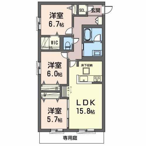 オカバ姫路青山シャーメゾンA(3LDK/1階)の間取り写真