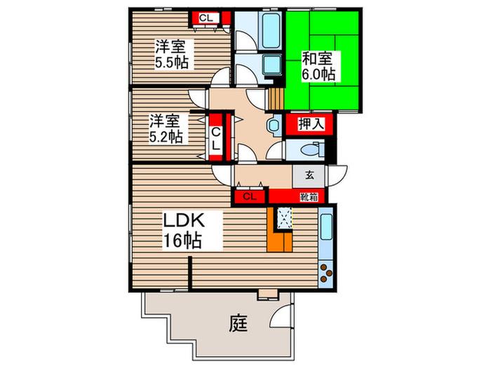 ザ・ルネサンスヒルズII(3LDK/1階)の間取り写真