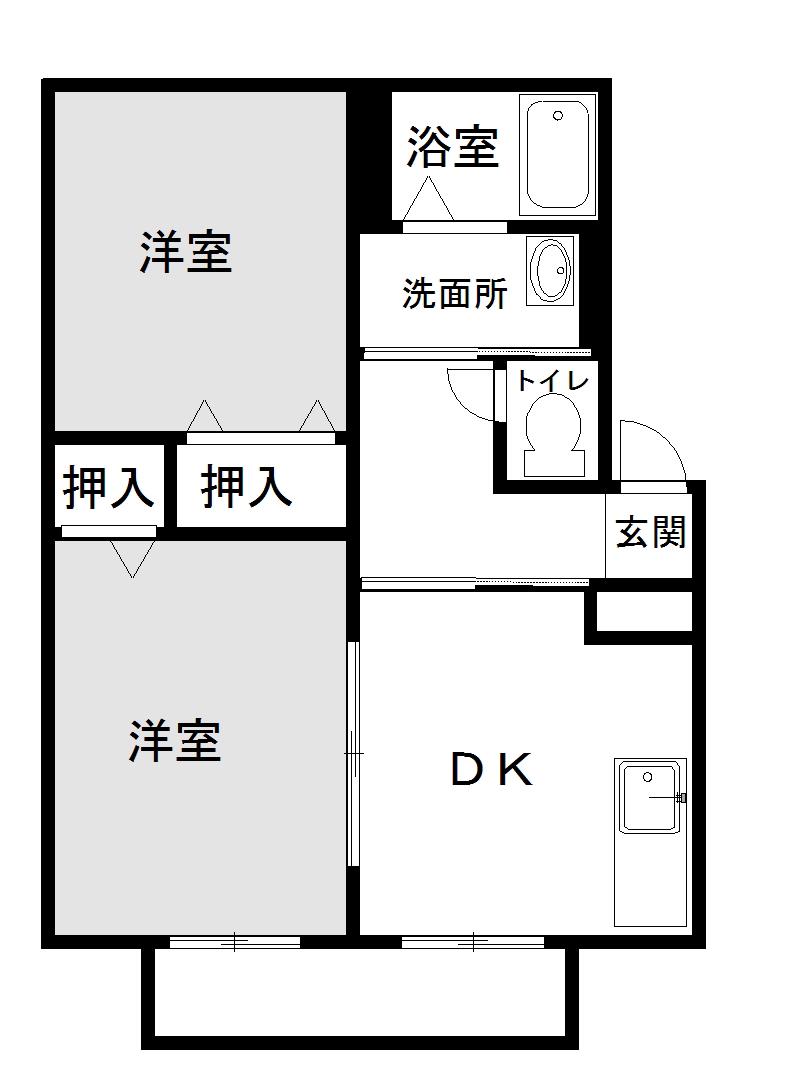 ハンプトンA(2DK/1階)の間取り写真