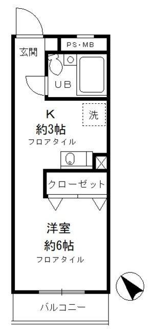 昭島コートエレガンスE(1K/3階)の間取り写真