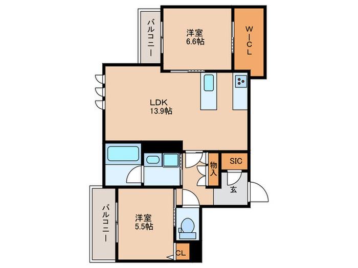 シャーメゾングラン南福岡(2LDK/3階)の間取り写真
