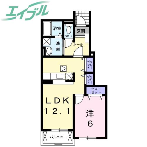 シャトーブリエII(1LDK/1階)の間取り写真