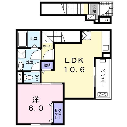 SAKAE(1LDK/2階)の間取り写真