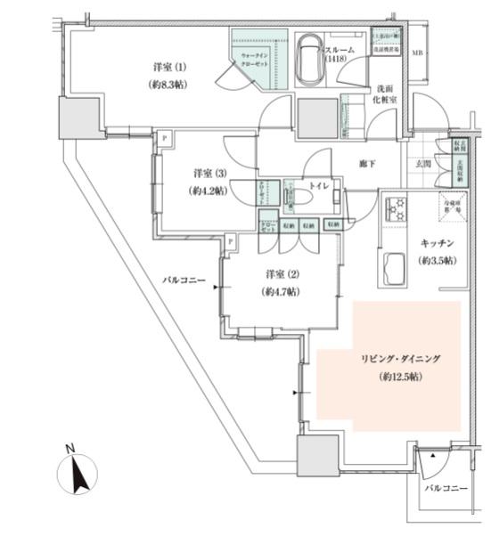 アトラスタワー小平小川(3LDK/6階)の間取り写真