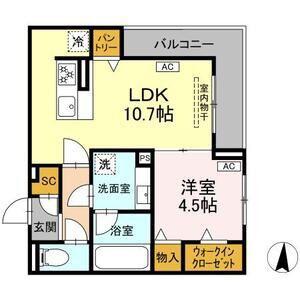 カリーノ姫宮(1LDK/3階)の間取り写真