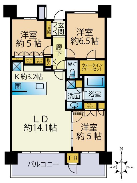 パークホームズ福岡浄水通(3LDK/6階)の間取り写真