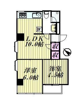 エステート田園調布(2LDK/4階)の間取り写真