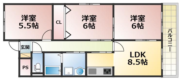 グランデージ・スワ(3LDK/6階)の間取り写真