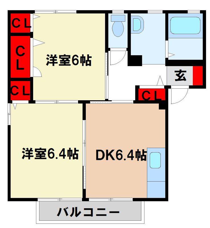 ドミールB(2DK/2階)の間取り写真