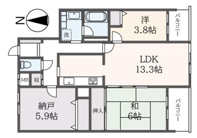 赤堤ロイヤルヒルズ(2SLDK/1階)の間取り写真