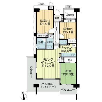 ライオンズガーデン高幡不動(3LDK/2階)の間取り写真