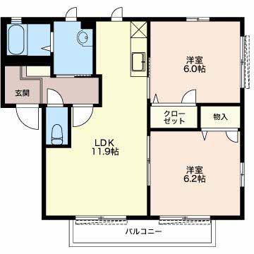 パセオいかるみ(2LDK/2階)の間取り写真