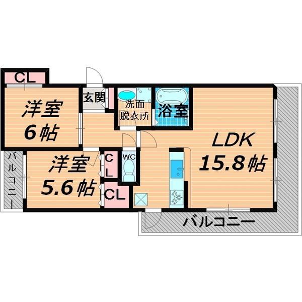 ロイヤルハイツ今福鶴見駅(2LDK/2階)の間取り写真