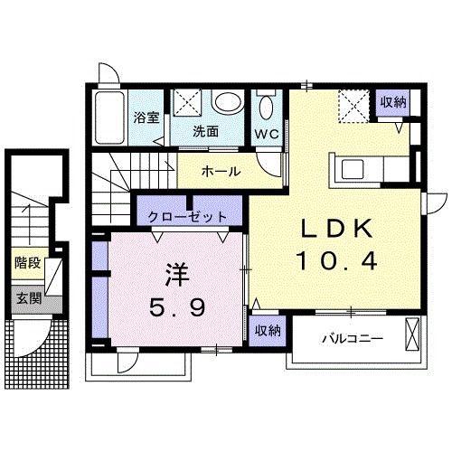 メゾンアンソレイエC棟(1LDK/2階)の間取り写真