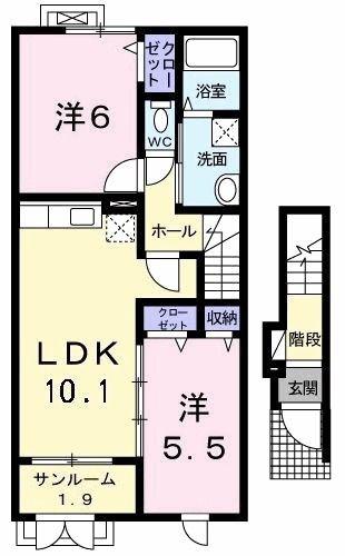 LE SENATB棟(2LDK/2階)の間取り写真