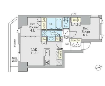 クレストコート上野(2LDK/11階)の間取り写真