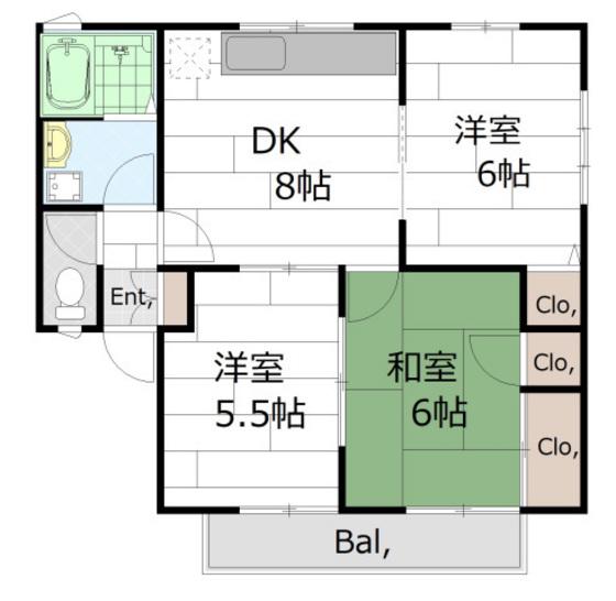 サンコーポ西口B棟(3DK/2階)の間取り写真