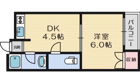 千里丘センターハイツ(1DK/2階)の間取り写真