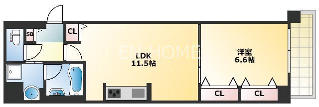 セファ上本町(1LDK/6階)の間取り写真