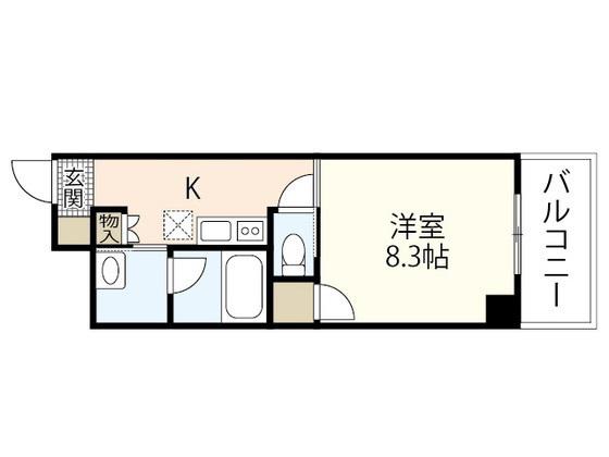 GOLD COURT 楽々園(1K/8階)の間取り写真