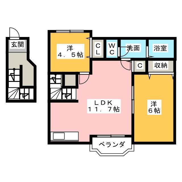 フリーデ多度(2LDK/2階)の間取り写真