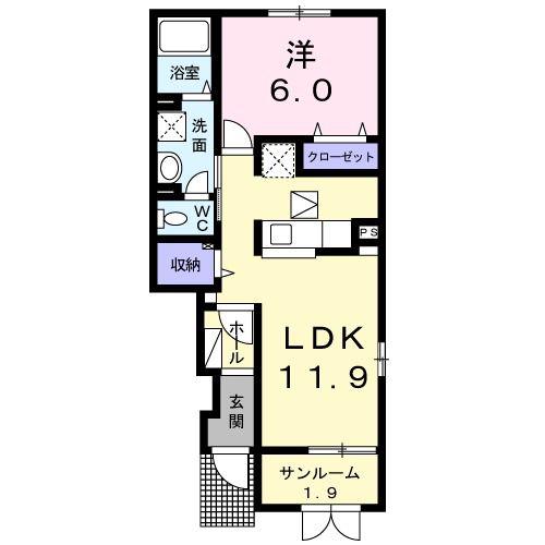 グレース A棟(1LDK/1階)の間取り写真