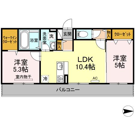 セカンドコート B棟(2LDK/3階)の間取り写真