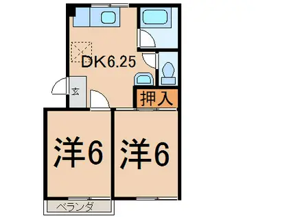 ドリームコーポII(2DK/2階)の間取り写真
