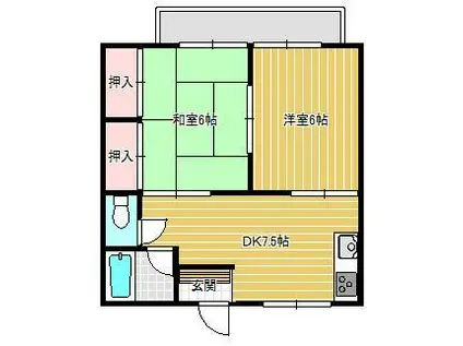 河原木グランドハイツB(2DK/2階)の間取り写真