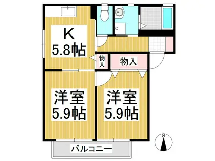 ディアスコミヤマ B棟(2K/1階)の間取り写真