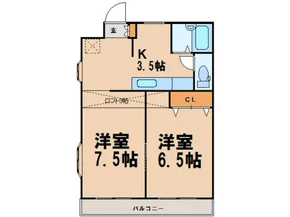 三貴ハウス(2K/3階)の間取り写真