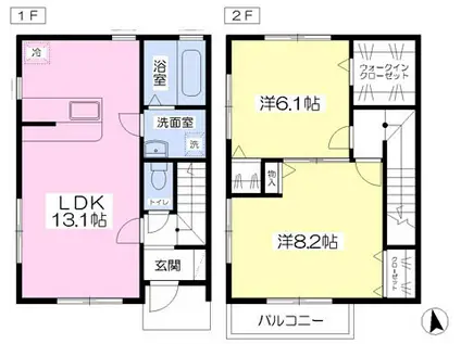 クレセントC棟(2LDK/1階)の間取り写真