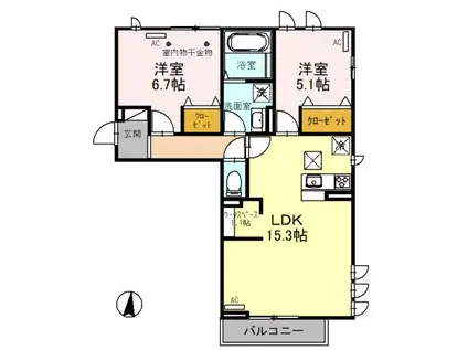 D-ROOM高坂弐番町(2LDK/2階)の間取り写真