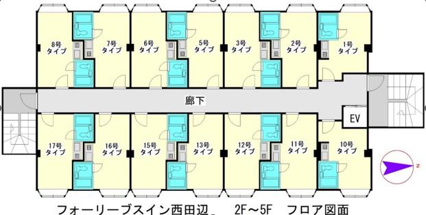 フォーリブスイン西田辺(ワンルーム/4階)の間取り写真