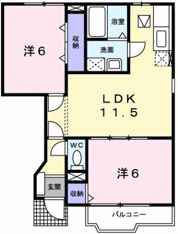 メゾン ソレイユB(2LDK/1階)の間取り写真