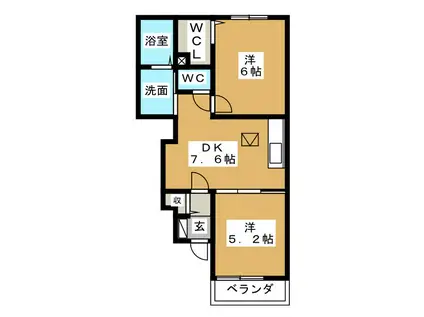 レイール I棟(2DK/1階)の間取り写真