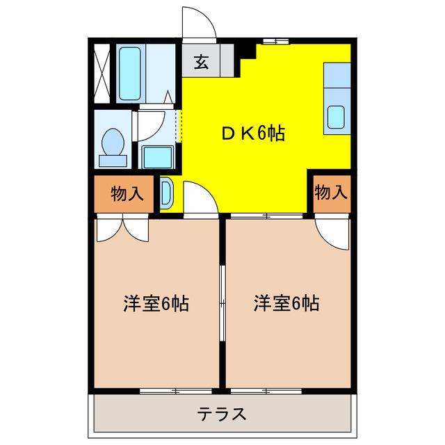ドリーミー山中C(2DK/1階)の間取り写真