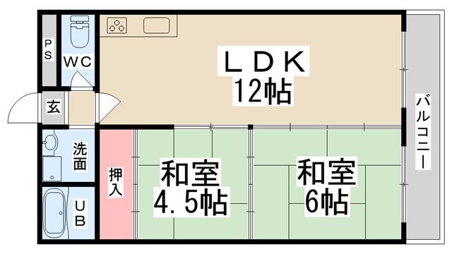 ソルトリバーハイツ(2LDK/2階)の間取り写真