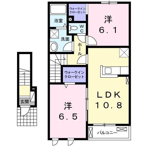 関南町レジデンスII(2LDK/2階)の間取り写真