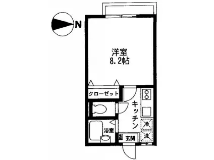ラカーサ本厚木(1K/1階)の間取り写真