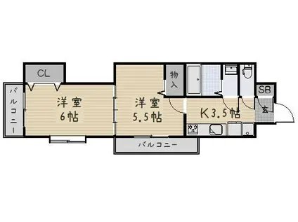 中津口センタービル(2K/9階)の間取り写真