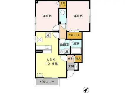 レジデンス K2(2LDK/1階)の間取り写真
