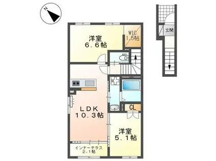 サクラヴィラージュ津福(2LDK/2階)の間取り写真