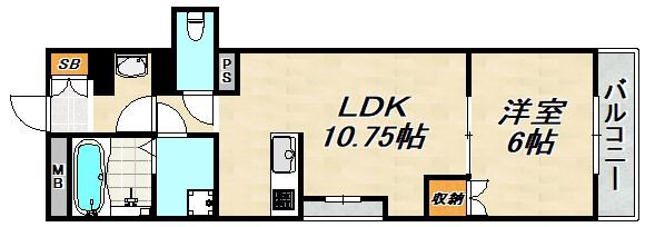 SY蓮宮通(1LDK/2階)の間取り写真