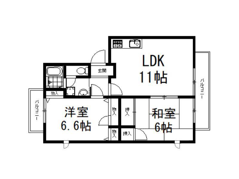 フェニックスヴィラI(2LDK/2階)の間取り写真