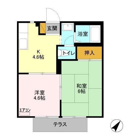 ソレイユ若葉 A棟(2K/2階)の間取り写真